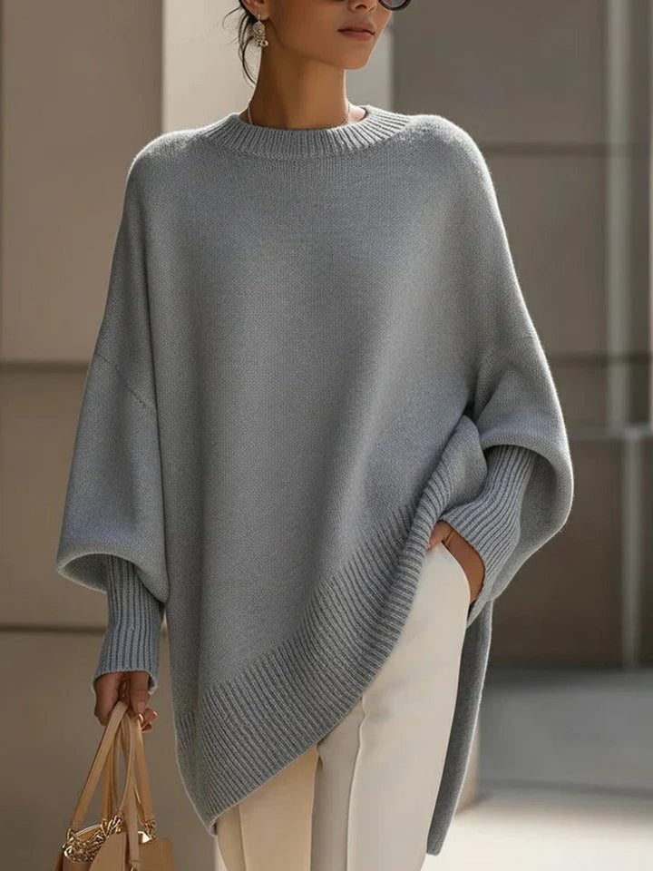 Women's Oversized Batwing-Sleeve Knit Pullover Sweater - Light Blue