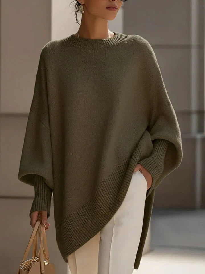 Women's Oversized Batwing-Sleeve Knit Pullover Sweater - Olive