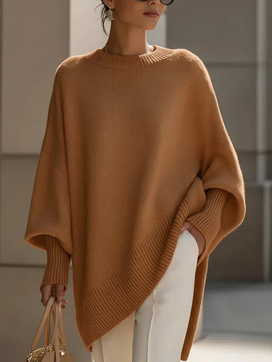 Women's Oversized Batwing-Sleeve Knit Pullover Sweater - Orange