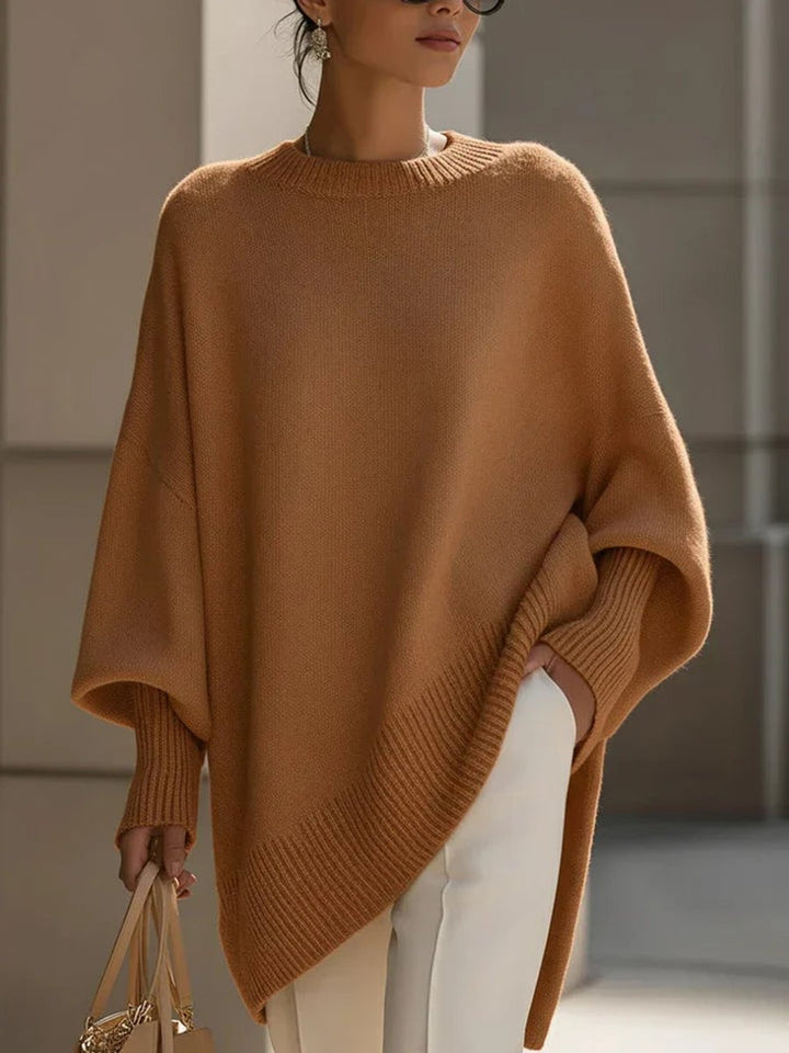 Women's Oversized Batwing-Sleeve Knit Pullover Sweater - Orange