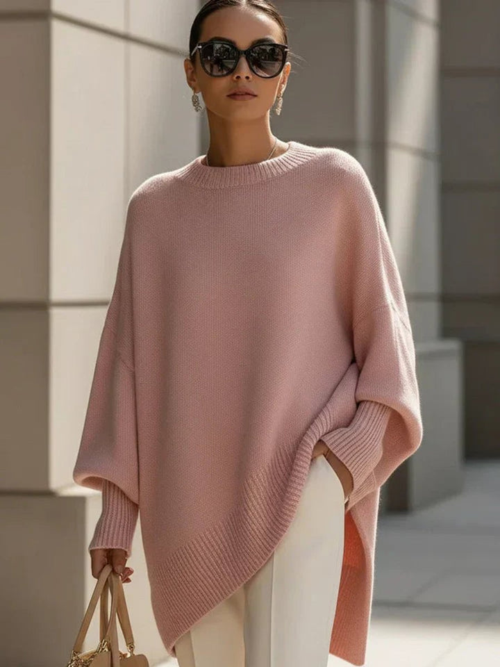Women's Oversized Batwing-Sleeve Knit Pullover Sweater - Pink