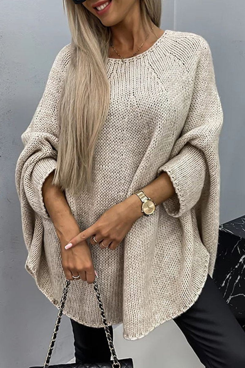 Women's Oversized Batwing-Sleeve Relaxed Knit Sweater - Beige