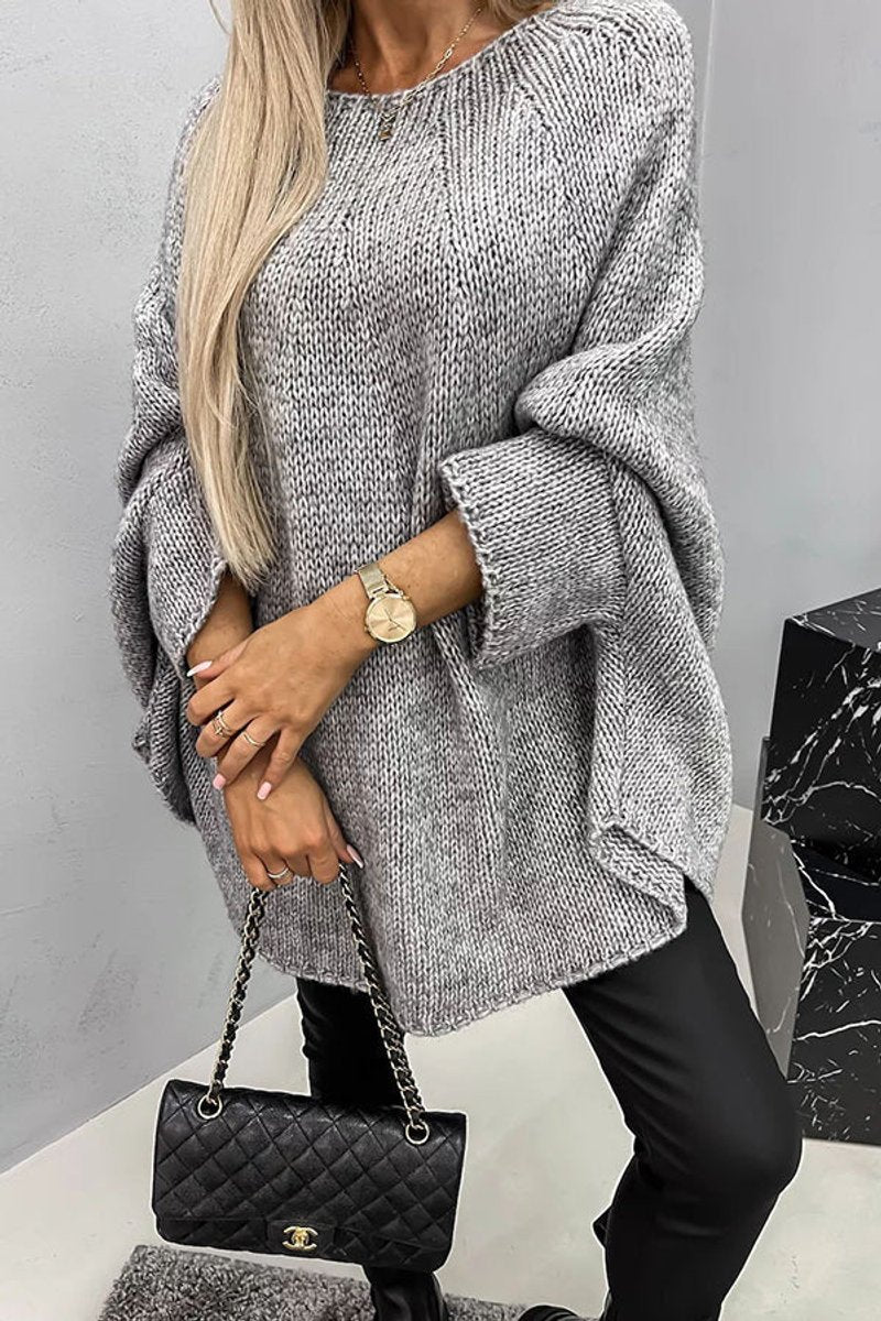 Women's Oversized Batwing-Sleeve Relaxed Knit Sweater - Gray