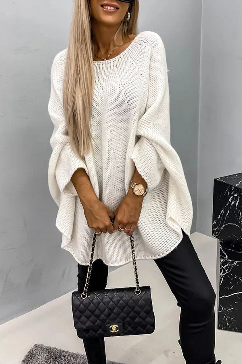 Women's Oversized Batwing-Sleeve Relaxed Knit Sweater - Cream
