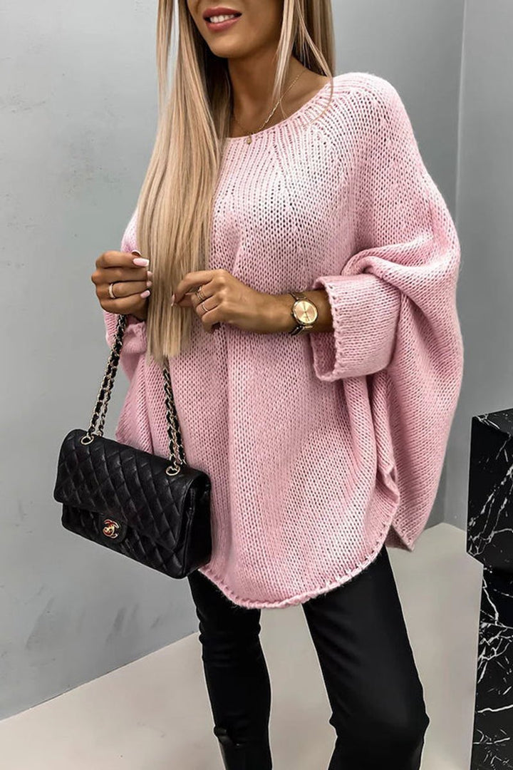 Women's Oversized Batwing-Sleeve Relaxed Knit Sweater - Pink