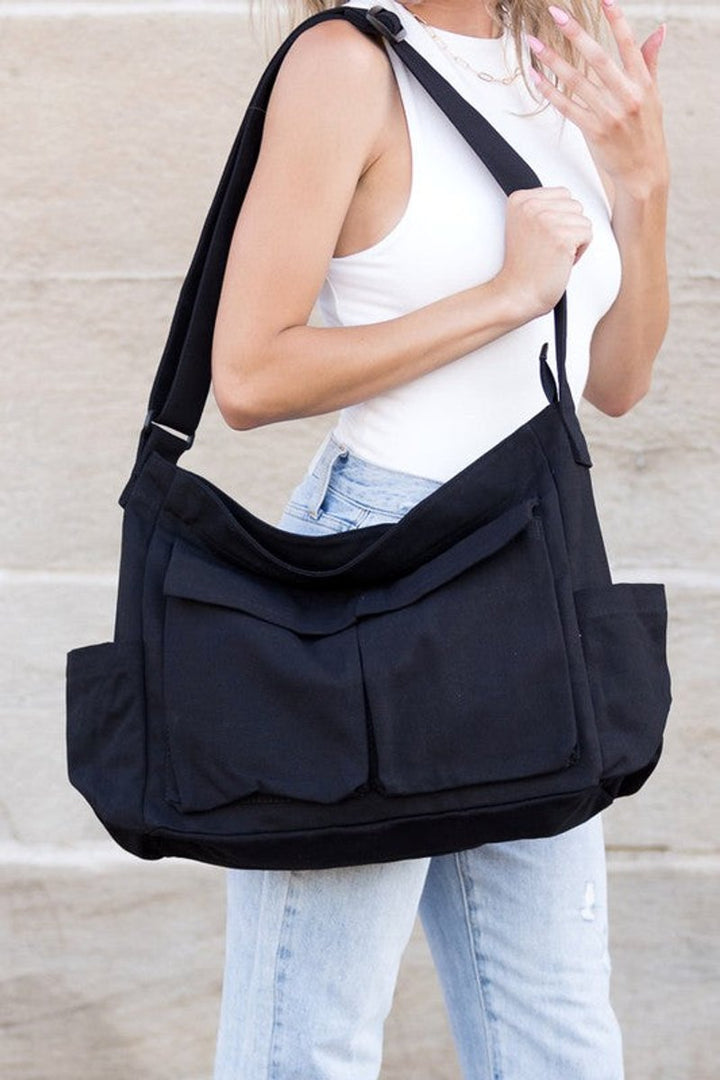 Women's Oversized Black Canvas Tote Bag Messenger Shoulder Bag