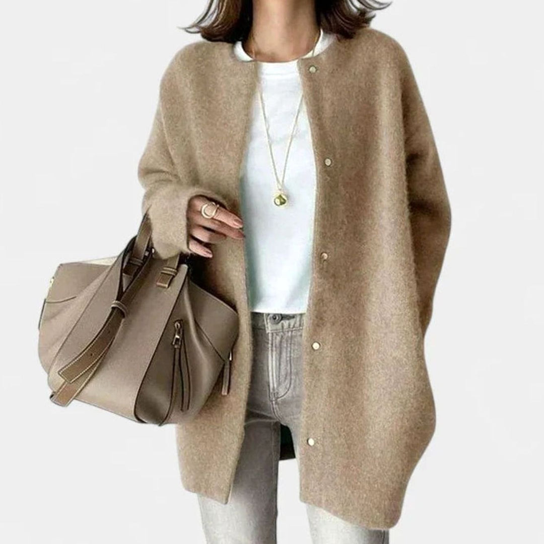 Women's Oversized Button-Front Knit Cardigan Sweater, Khaki - Light Khaki