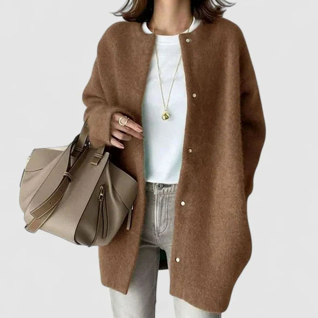 Women's Oversized Button-Front Knit Cardigan Sweater, Khaki - Brown