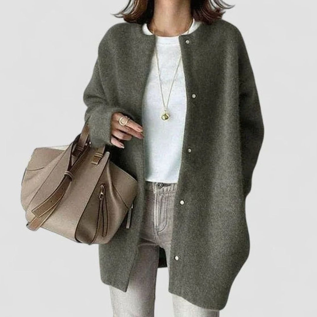 Women's Oversized Button-Front Knit Cardigan Sweater, Khaki - Green