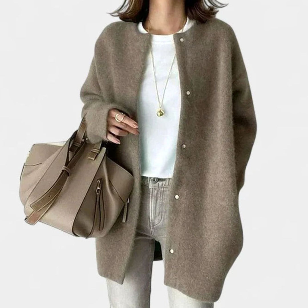 Women's Oversized Button-Front Knit Cardigan Sweater, Khaki - Light Gray