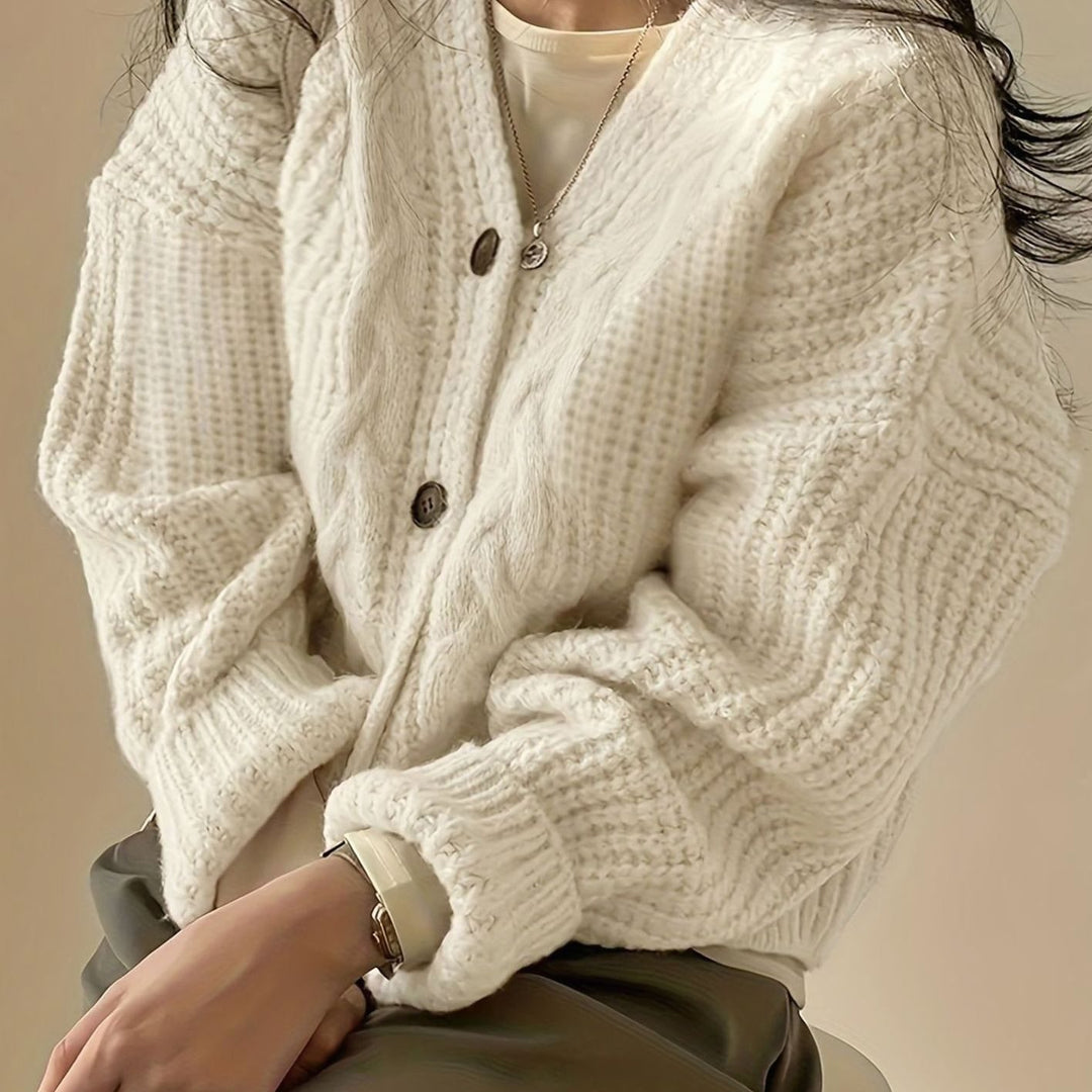 Women's Oversized Cable-Knit Button-Front Cardigan Sweater - Apricot