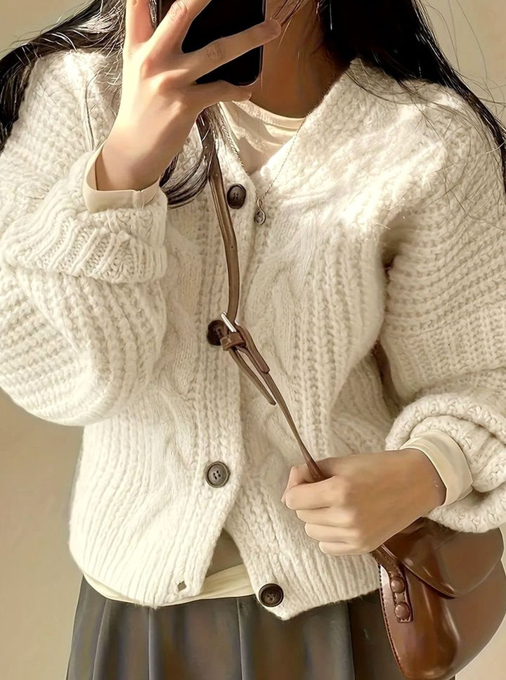 Women's Oversized Cable-Knit Button-Front Cardigan Sweater