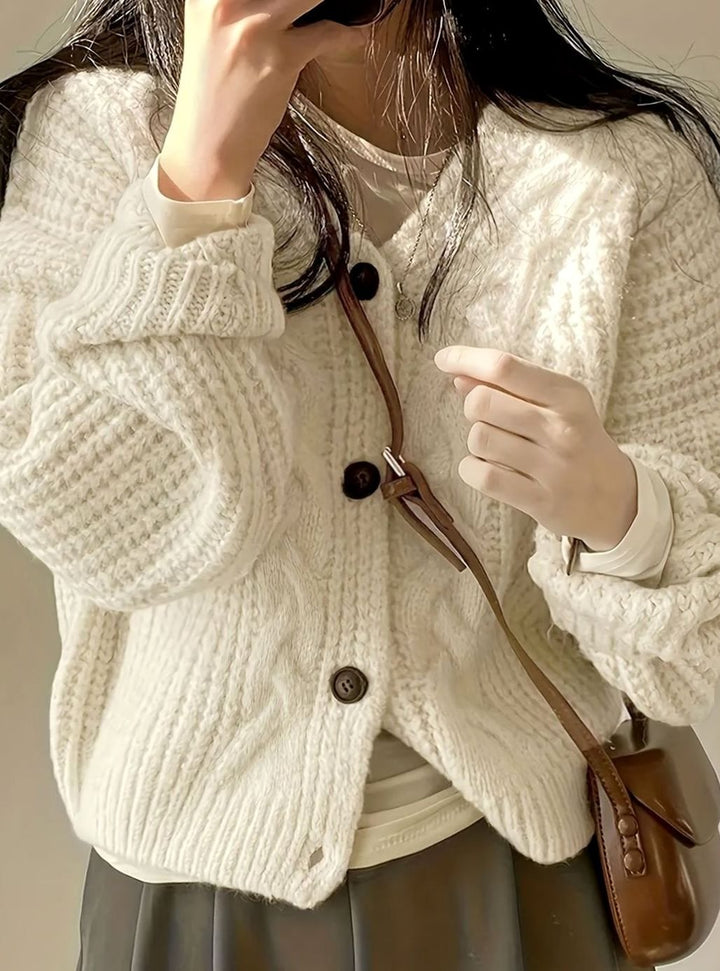 Women's Oversized Cable-Knit Button-Front Cardigan Sweater