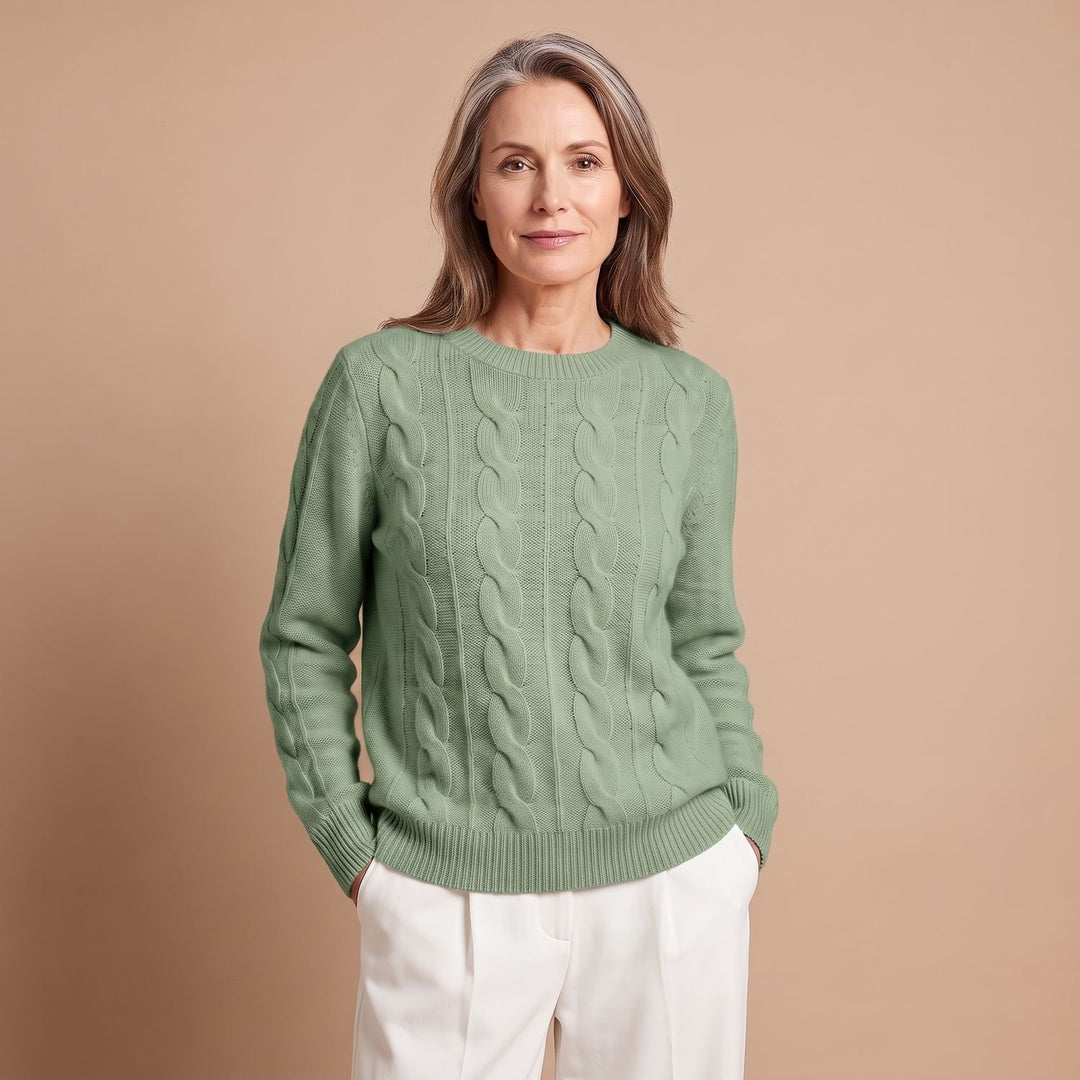 Women's Oversized Cable Knit Crewneck Pullover Sweater - Green