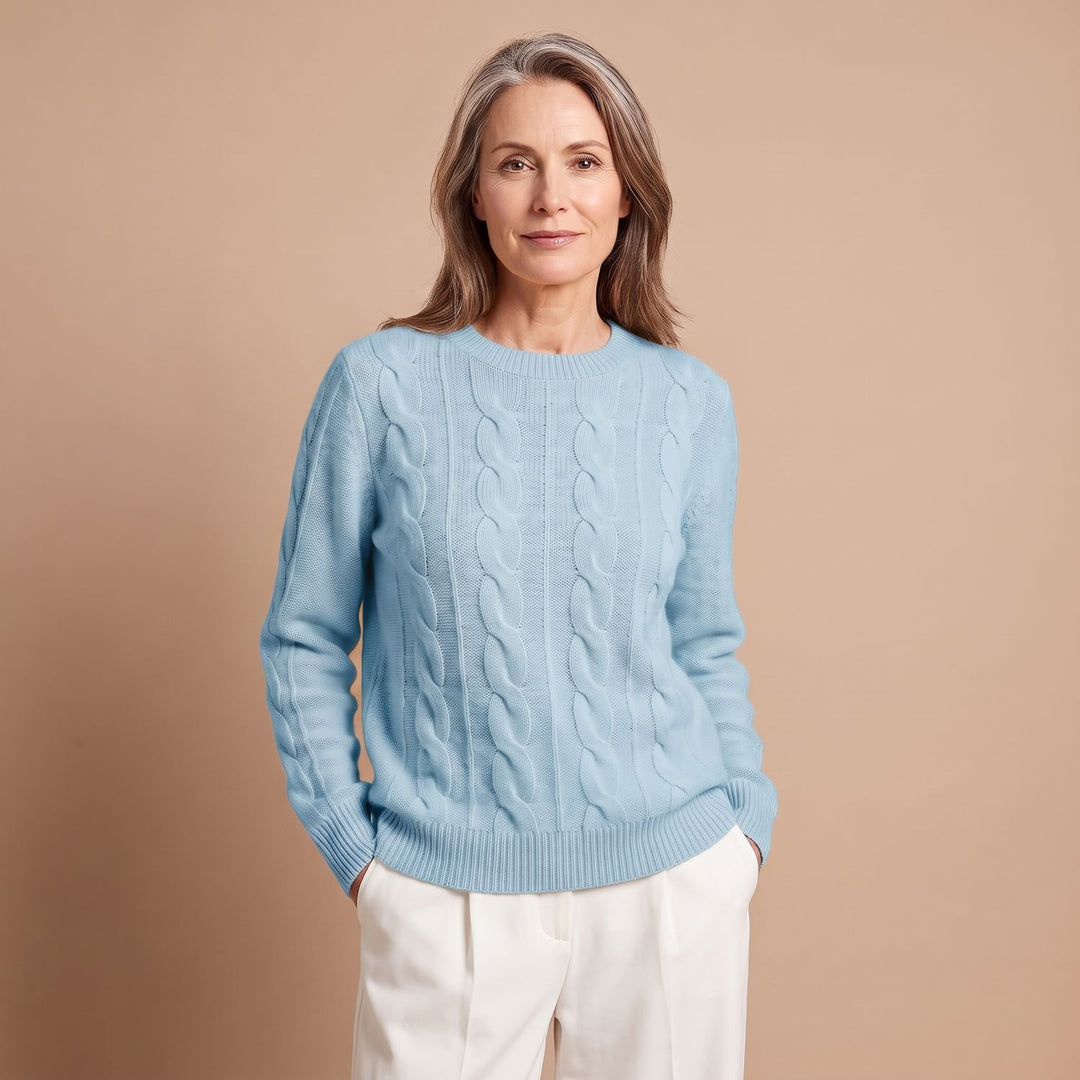 Women's Oversized Cable Knit Crewneck Pullover Sweater - Blue