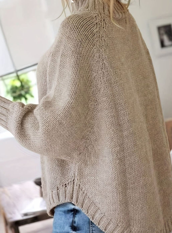 Women's Oversized Cable Knit High-Neck Pullover Sweater