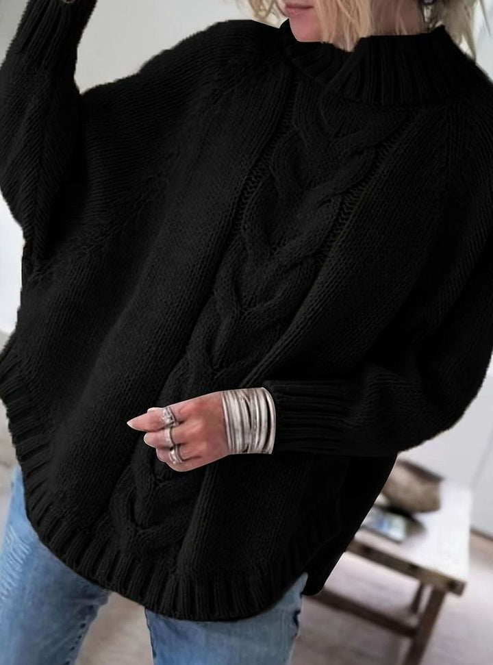 Women's Oversized Cable Knit High-Neck Pullover Sweater