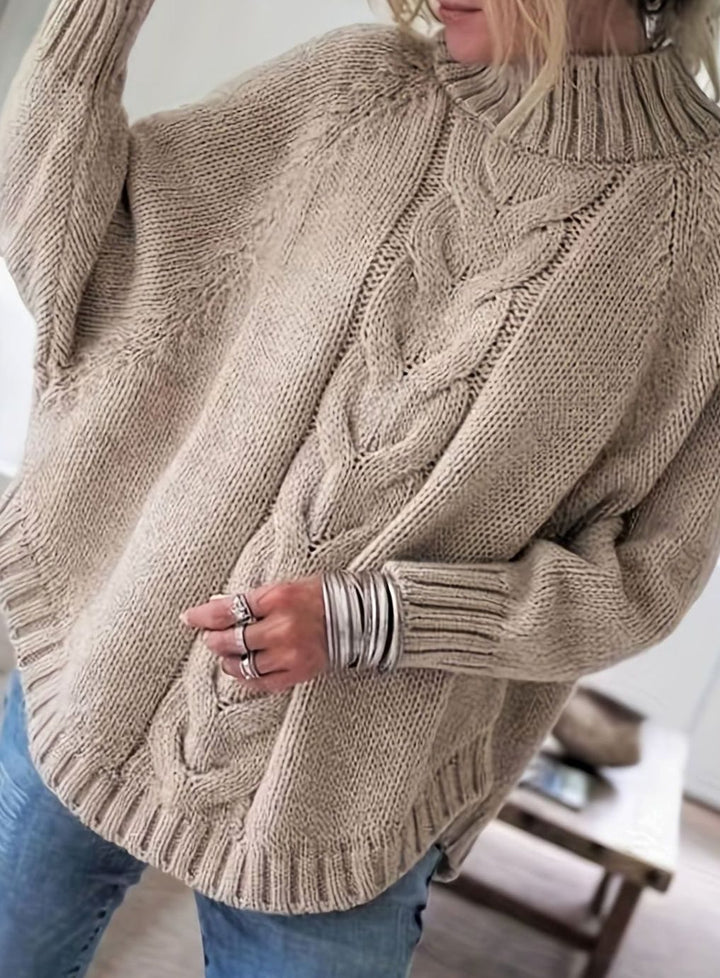 Women's Oversized Cable Knit High-Neck Pullover Sweater