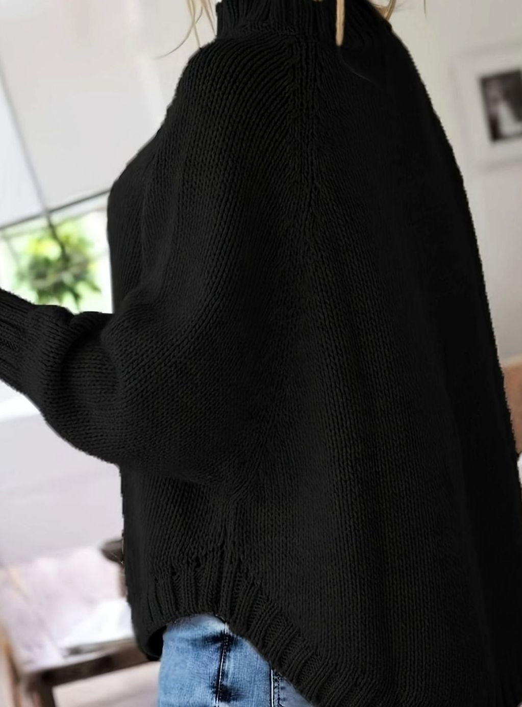 Women's Oversized Cable Knit High-Neck Pullover Sweater