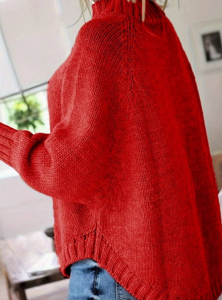 Women's Oversized Cable Knit High-Neck Pullover Sweater