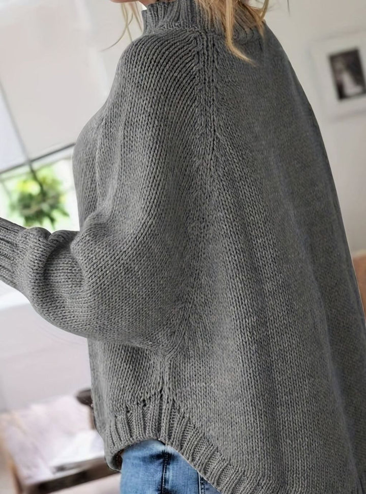 Women's Oversized Cable Knit High-Neck Pullover Sweater