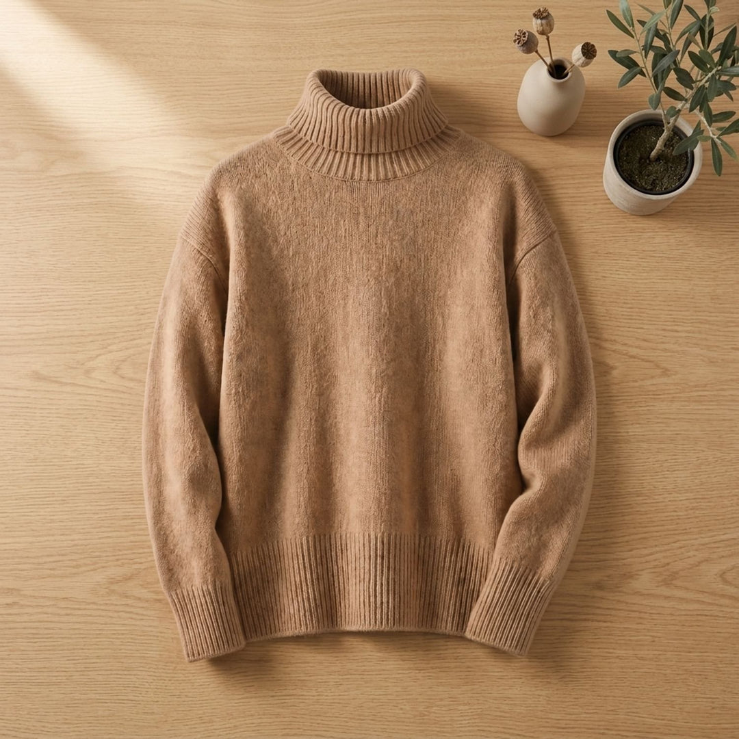 Women's Oversized Cashmere-Blend Turtleneck Sweater - Camel