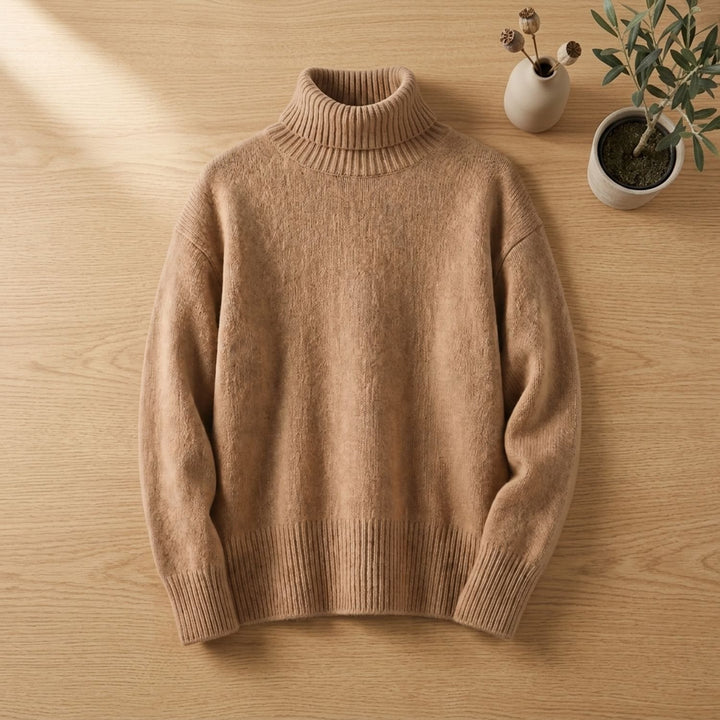 Women's Oversized Cashmere-Blend Turtleneck Sweater - Camel