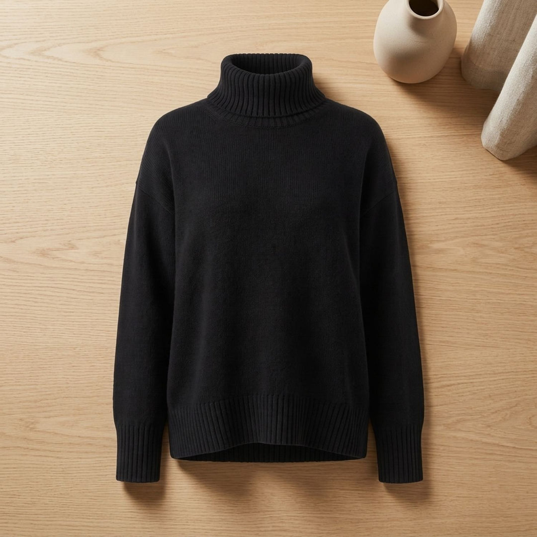 Women's Oversized Cashmere-Blend Turtleneck Sweater - Black