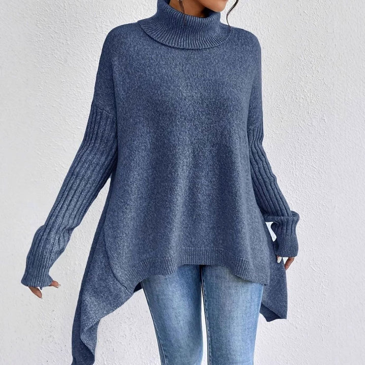 Women's Oversized Cashmere Turtleneck Sweater High-Low Hem