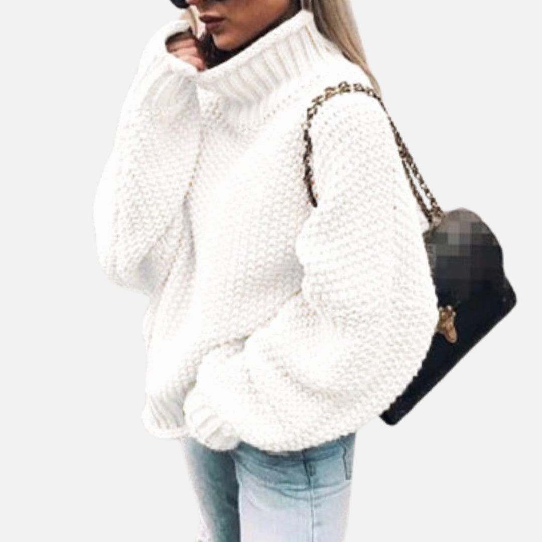 Women's Oversized Chunky Turtleneck Knit Sweater - White