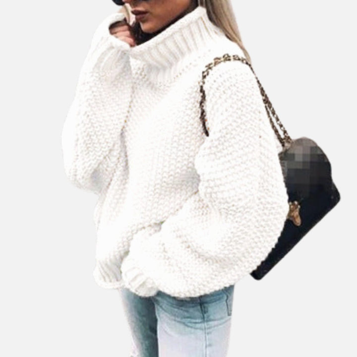 Women's Oversized Chunky Turtleneck Knit Sweater - White