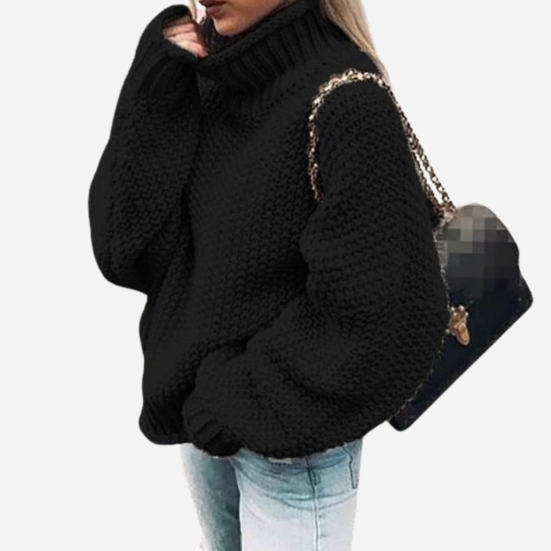 Women's Oversized Chunky Turtleneck Knit Sweater - Black