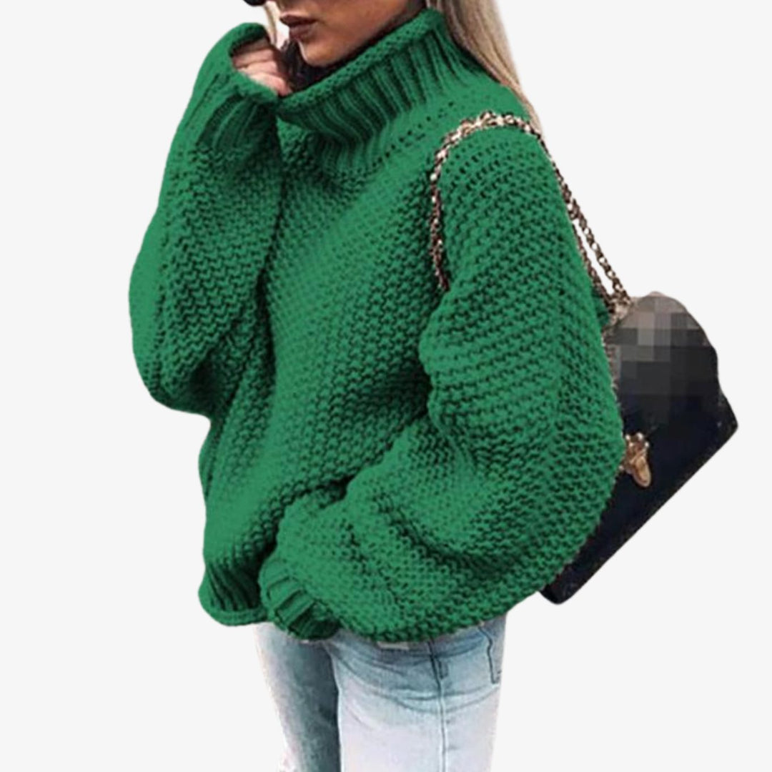 Women's Oversized Chunky Turtleneck Knit Sweater - Green