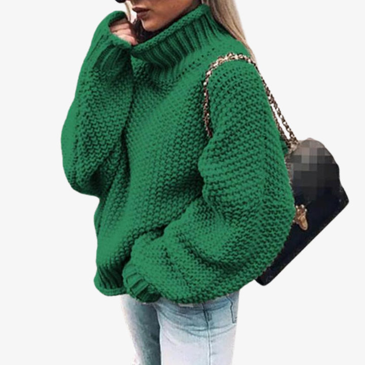 Women's Oversized Chunky Turtleneck Knit Sweater - Green