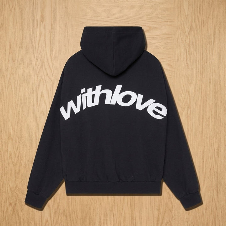 Women's Oversized Cotton-Blend Graphic Pullover Hoodie - Black