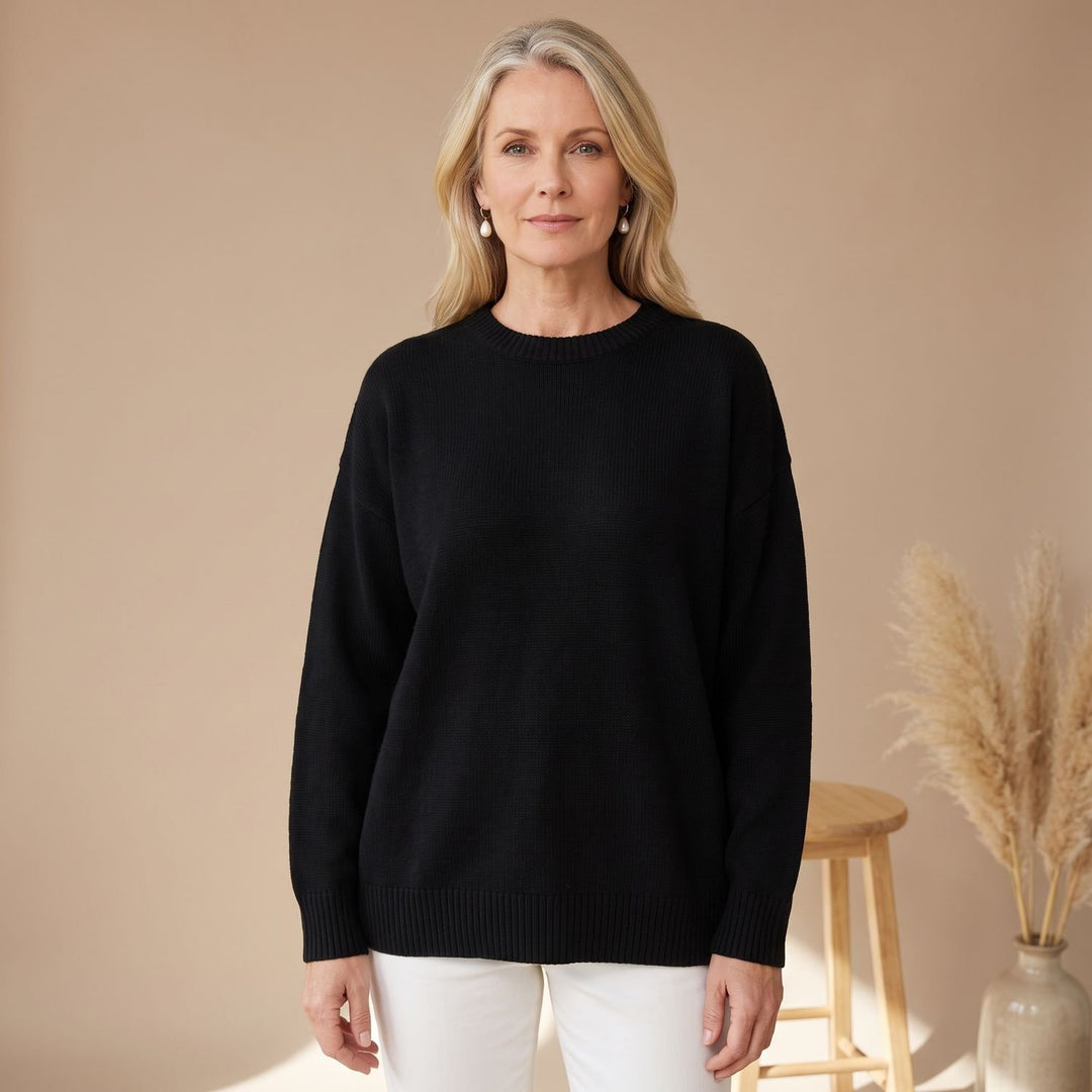 Women's Oversized Crewneck Knit Sweater Drop-Shoulder
