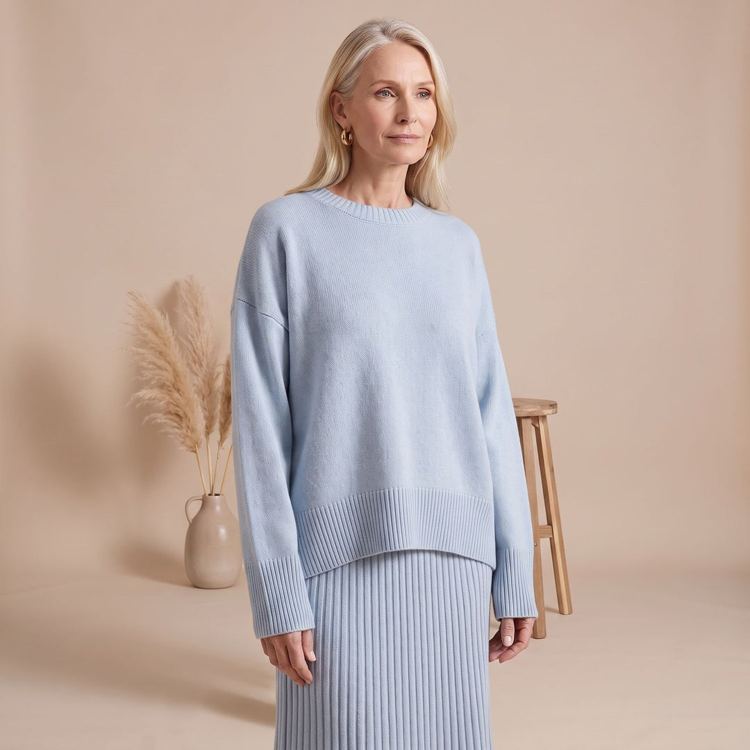 Women's Oversized Crewneck Knit Sweater Drop-Shoulder - Light Blue