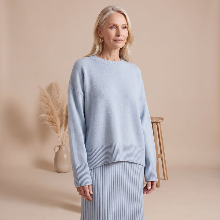 Women's Oversized Crewneck Knit Sweater Drop-Shoulder - Light Blue