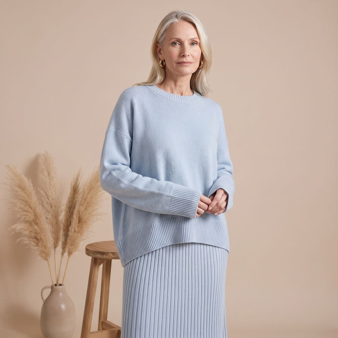 Women's Oversized Crewneck Knit Sweater Drop-Shoulder