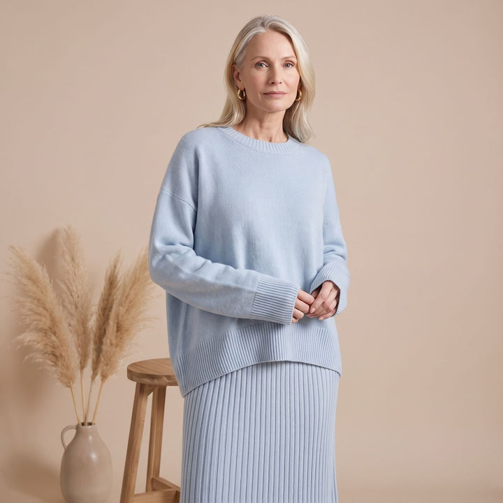 Women's Oversized Crewneck Knit Sweater Drop-Shoulder