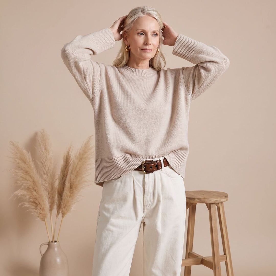 Women's Oversized Crewneck Knit Sweater Drop-Shoulder