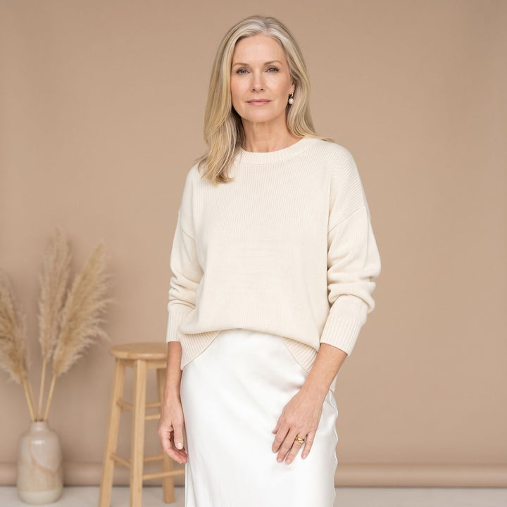 Women's Oversized Crewneck Knit Sweater Drop-Shoulder
