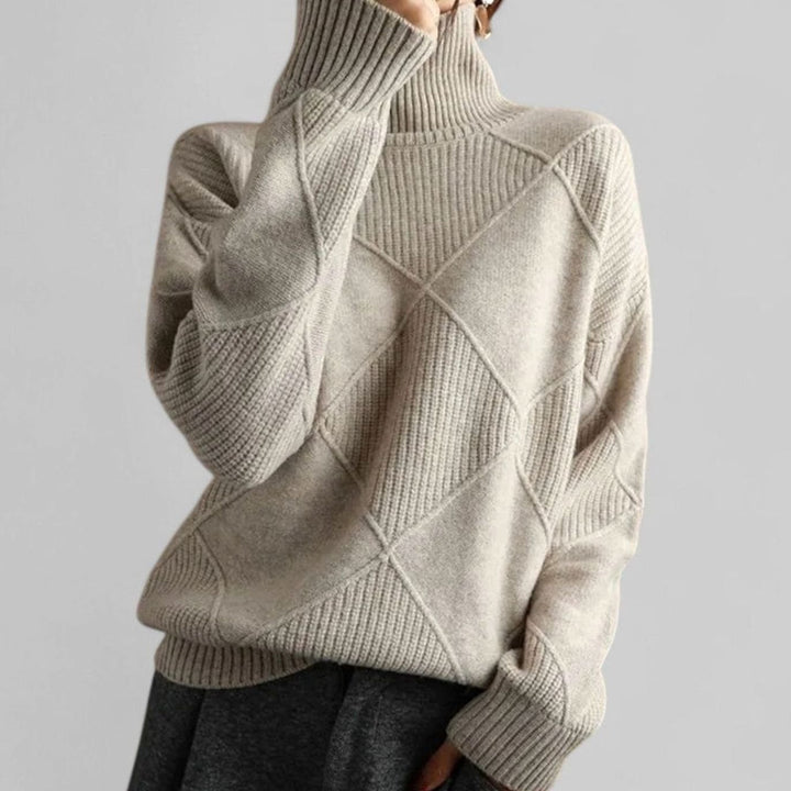 Women's Oversized Diamond-Knit Turtleneck Sweater - Gray
