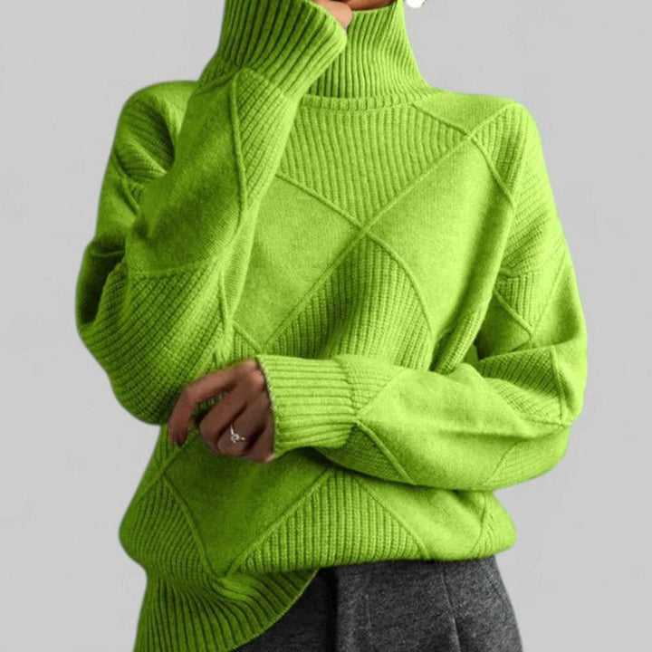 Women's Oversized Diamond-Knit Turtleneck Sweater - Green