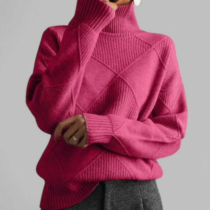 Women's Oversized Diamond-Knit Turtleneck Sweater - Pink