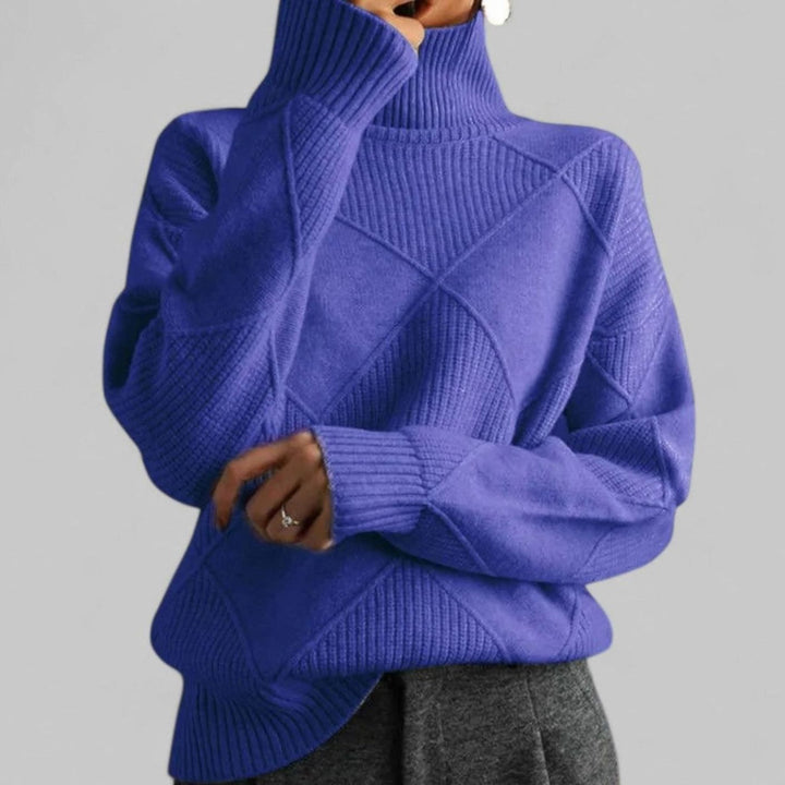 Women's Oversized Diamond-Knit Turtleneck Sweater - Purple