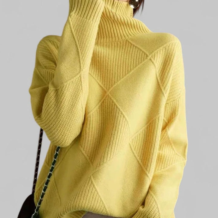 Women's Oversized Diamond-Knit Turtleneck Sweater - Yellow