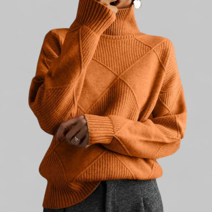 Women's Oversized Diamond-Knit Turtleneck Sweater - Orange