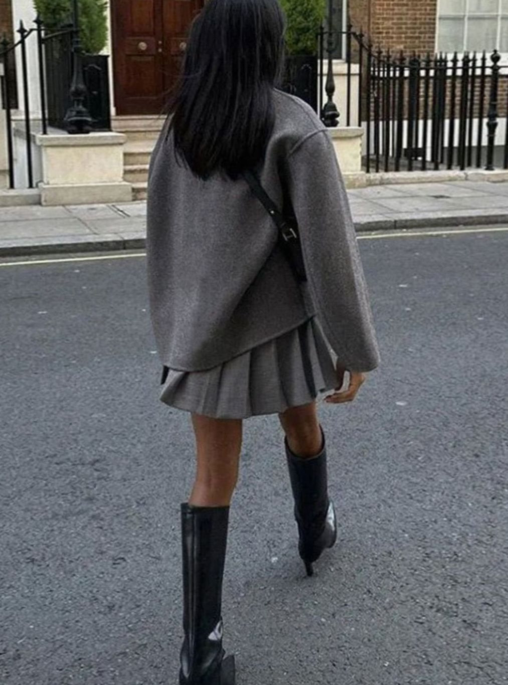Women's Oversized Double-Breasted Coat Tailored Mock-Neck Wool-Blend