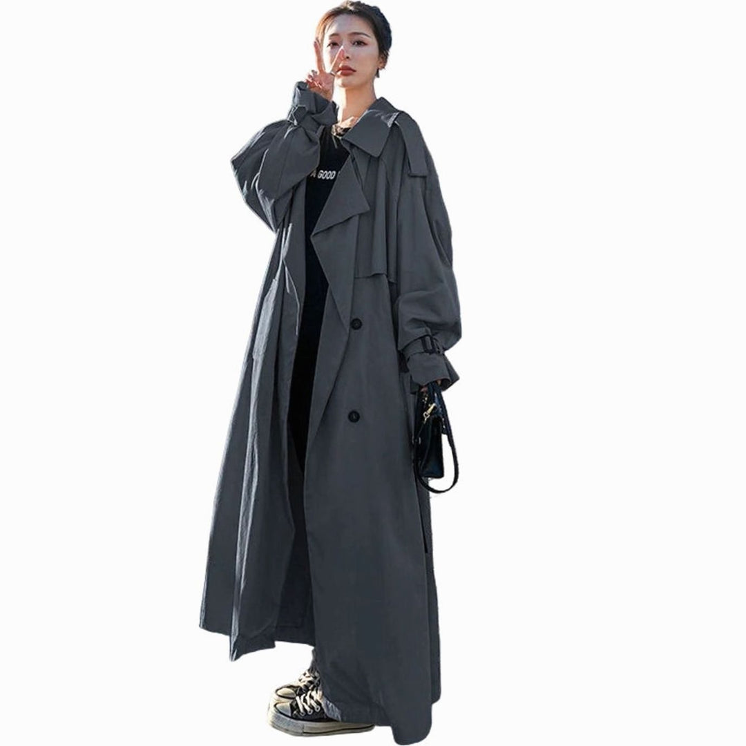 Women's Oversized Double-Breasted Maxi Trench Coat - Gray